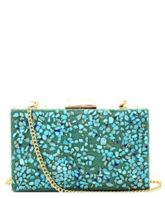 Madison West Multi Color Stone Glittery Hard Clutch CLW0788